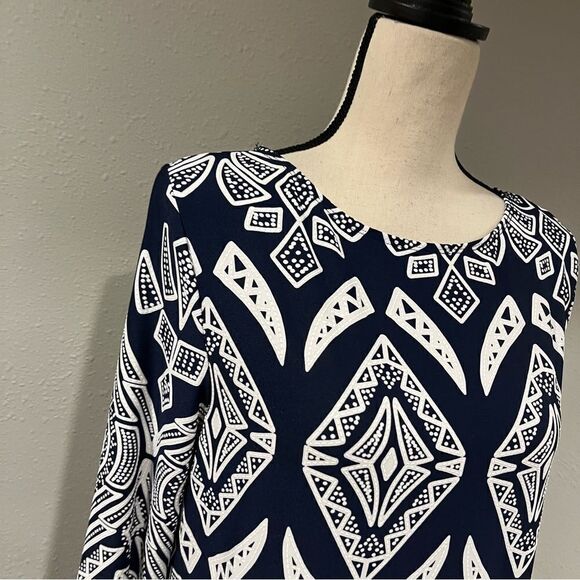 Geometrical print scoop neck shift 3/4 length sleeve dress - Picture 2 of 12